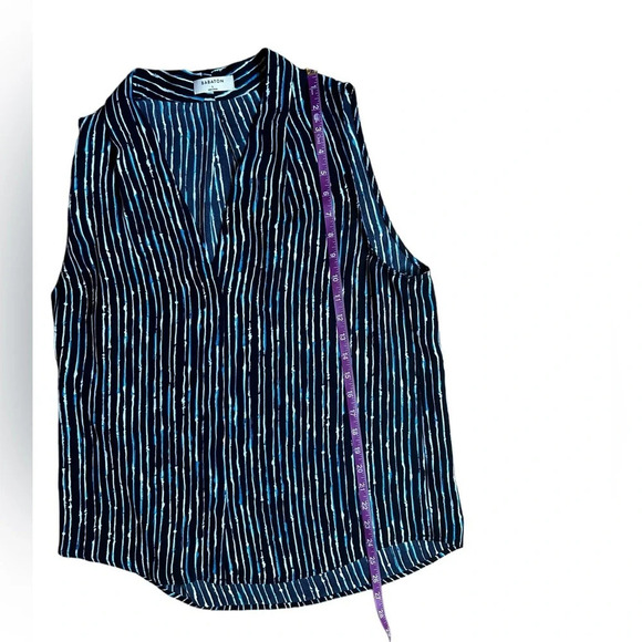 Aritzia Babaton Sleeveless Blue Striped Blouse Women’s Size Large V Neck EUC - Picture 3 of 8